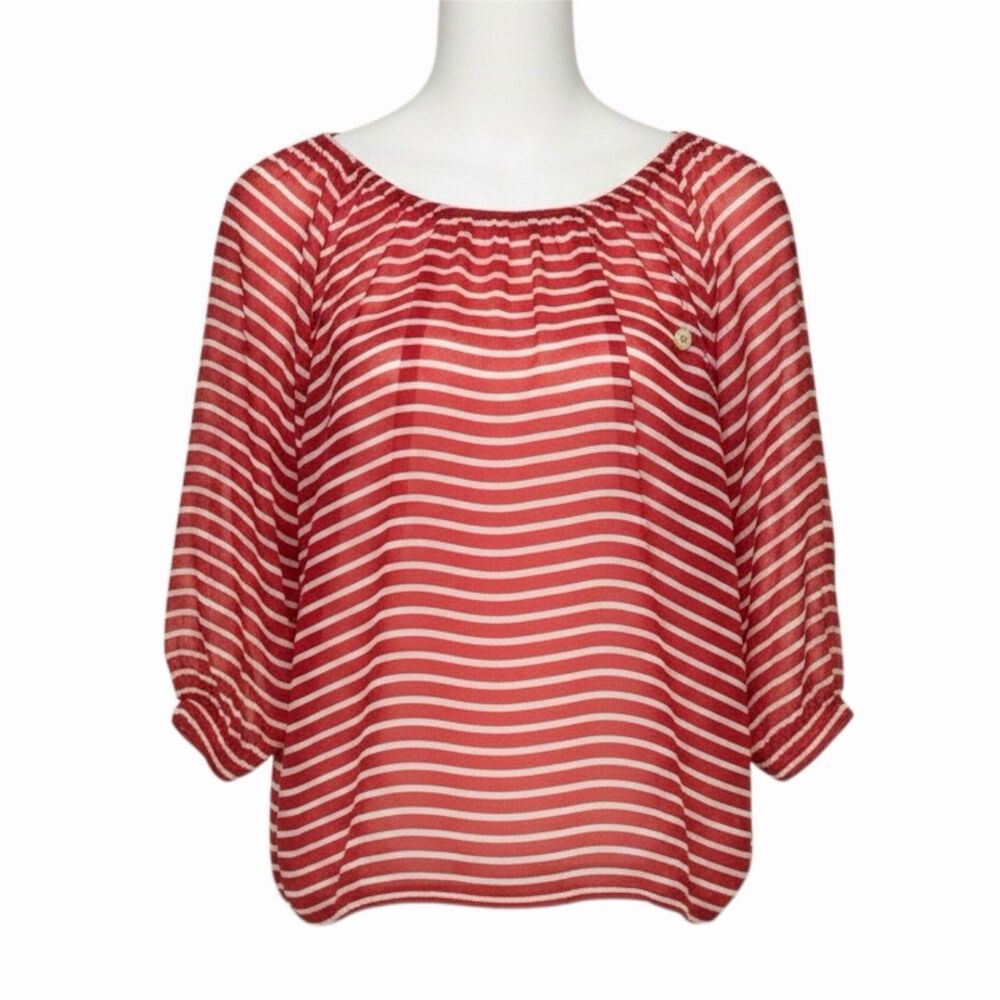 J Crew Coastal Nautical Peasant Top Blouse Striped Red White XS bv